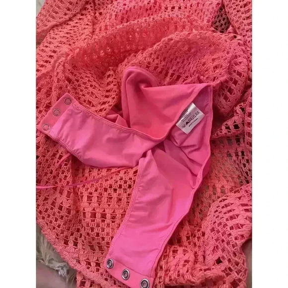 Patbo Crochet Cut Out Maxi Dress Medium 6 8 Beach Coral Plunge Beach Monstera - Picture 7 of 7